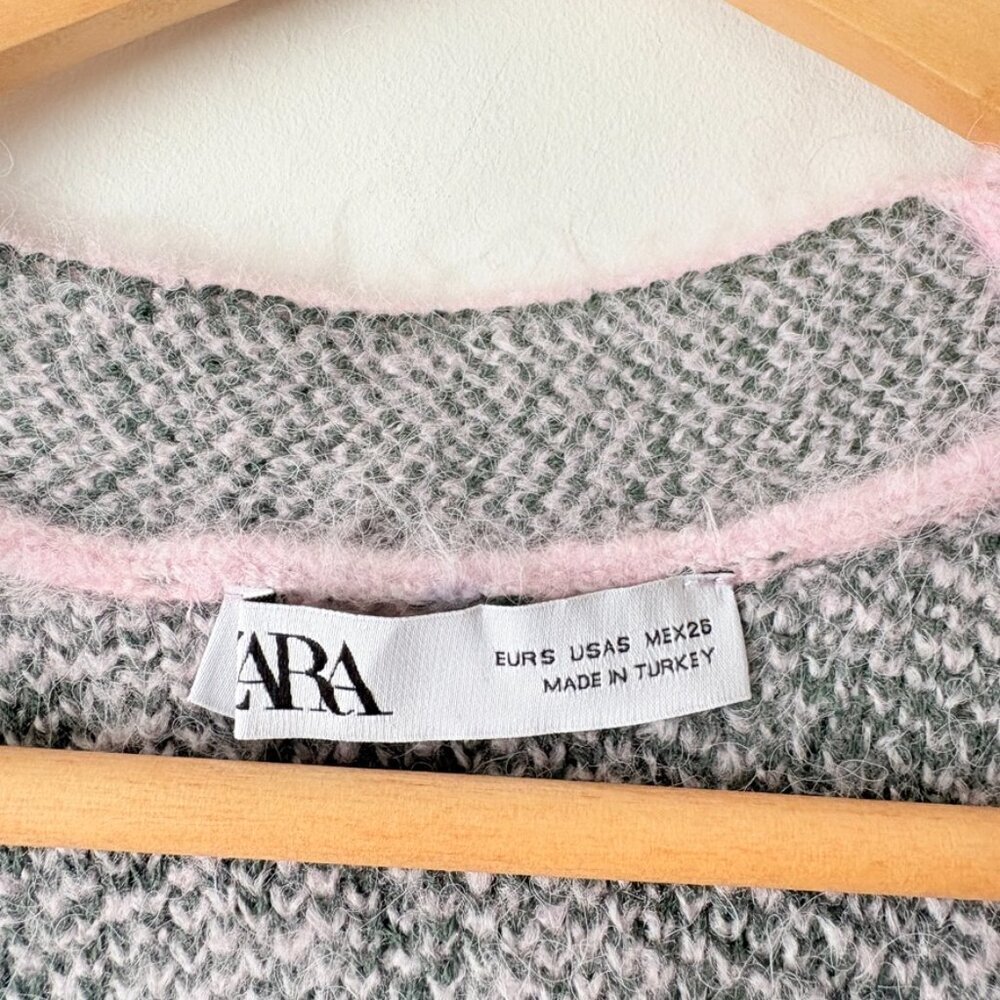 Zara Plaid Sweater Vest Pearl Buttons Pink Green Size Small Blogger Fav - Picture 6 of 8